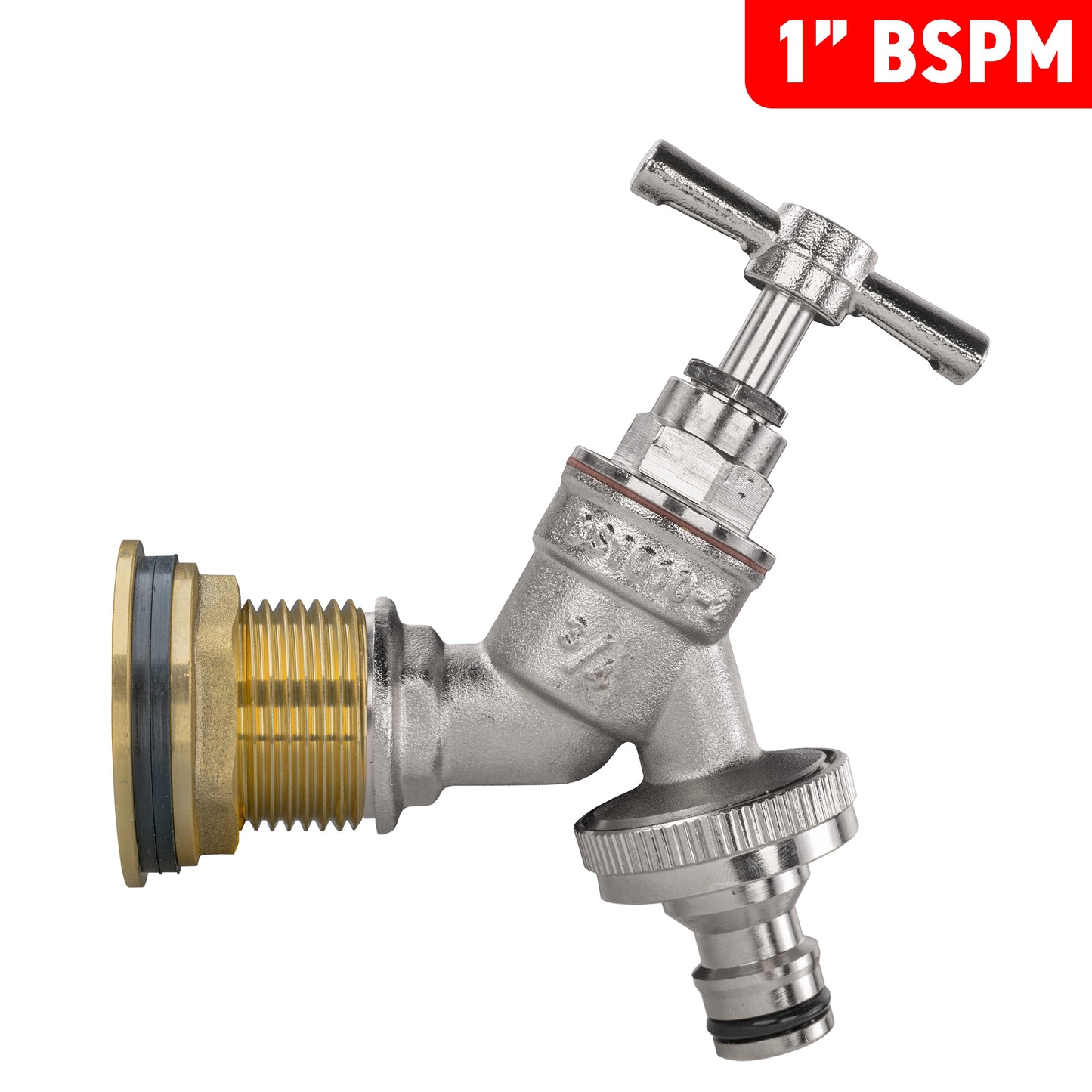 1" Brass Water Butt Set with Quick-Connect Nickel-Plated Tap & Drill Bit
