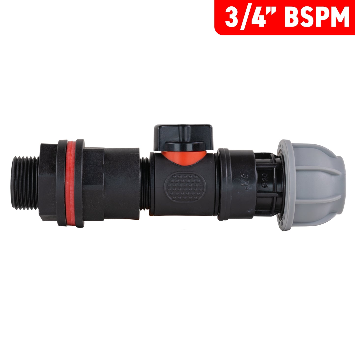 ¾” Water Butt Set with In-Line Shut-Off Valve, 25mm MDPE Connector and Drill Bit