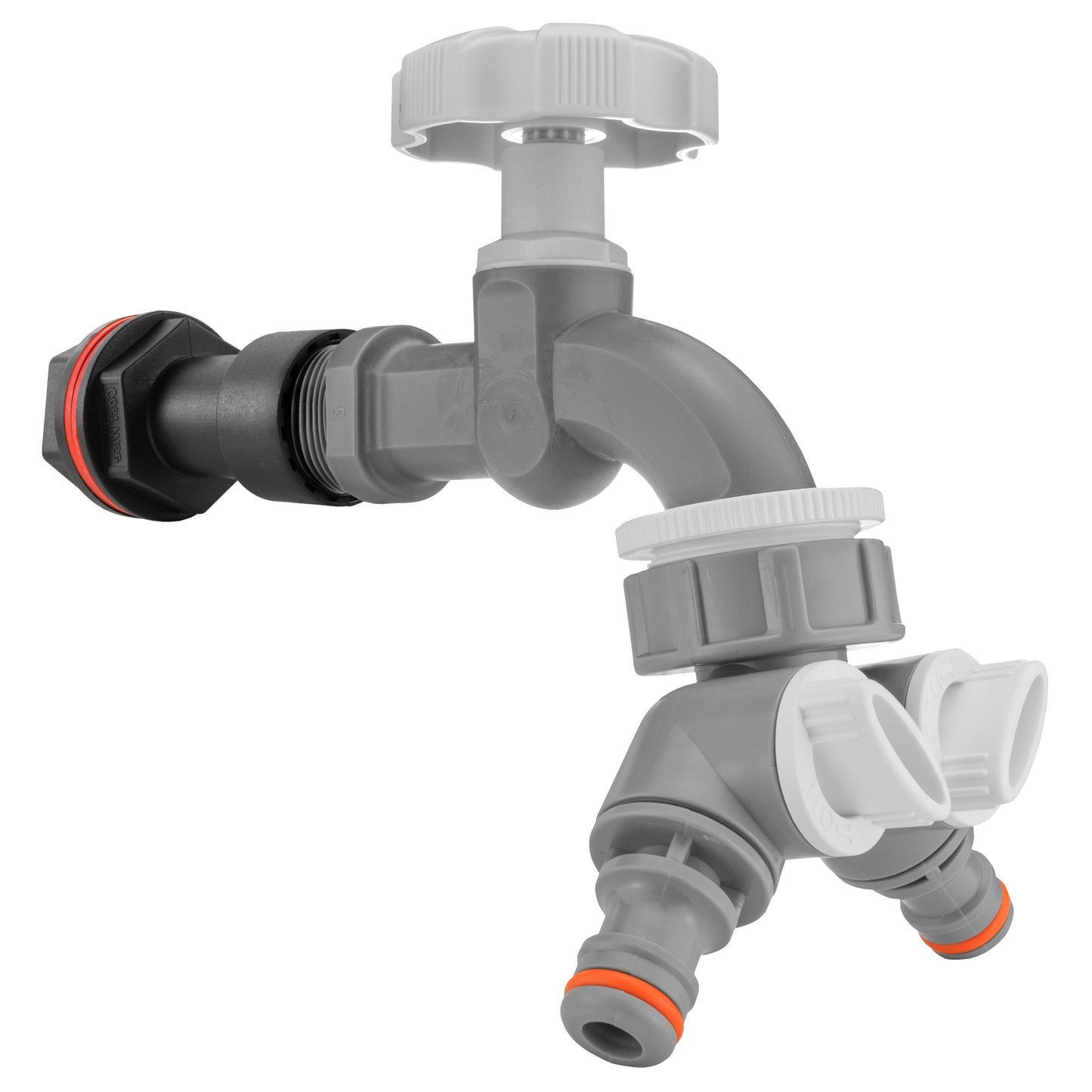 1/2’’ Water Butt Extension Set with Grey Tap, Dual Outlet Splitter & Hole Saw