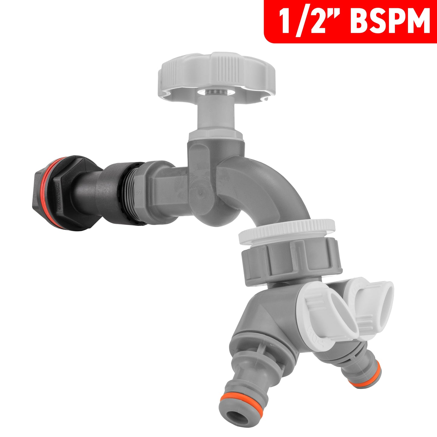 1/2’’ Water Butt Extension Set with Grey Tap, Dual Outlet Splitter & Hole Saw