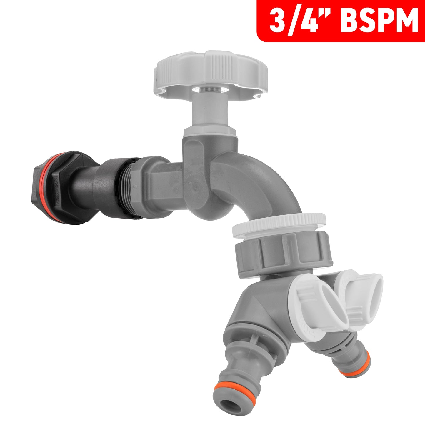 3/4’’ Watter Butt Fitting Set with Grey Tap, Dual Outlet & Drill Bit