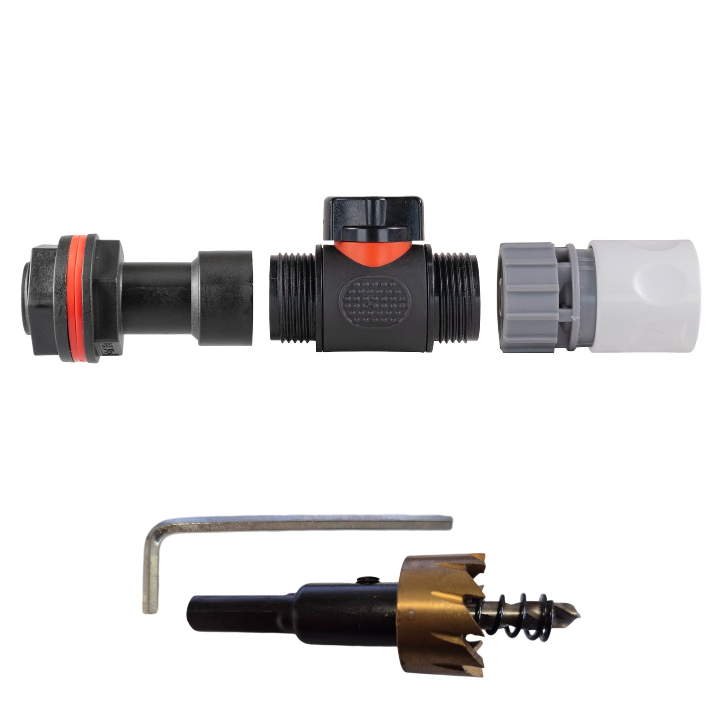 3/4" Water Butt Extension Set with In-Line Valve & WL Female Quick Connector + Hole Saw