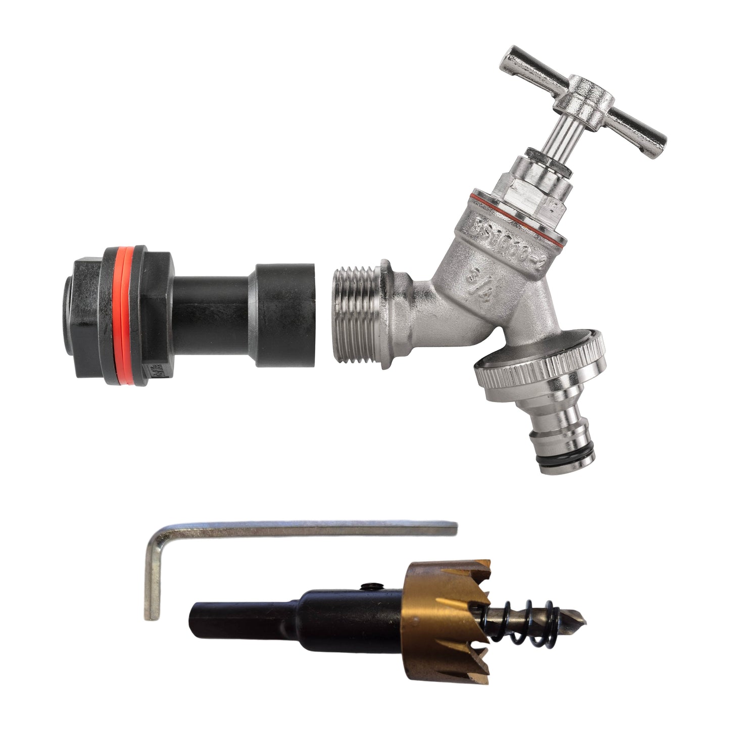 3/4" Water Butt Link Set with Nickel-Plated Quick Connect Tap & Hole Saw