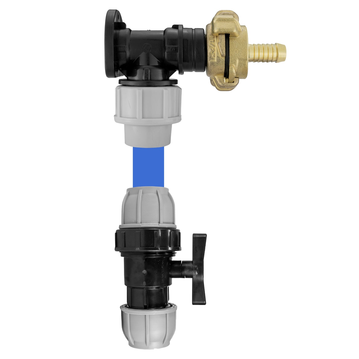 20mm MDPE Wall Flange Set with Geka Fitting, Inline Valve and ½" Barb Connection
