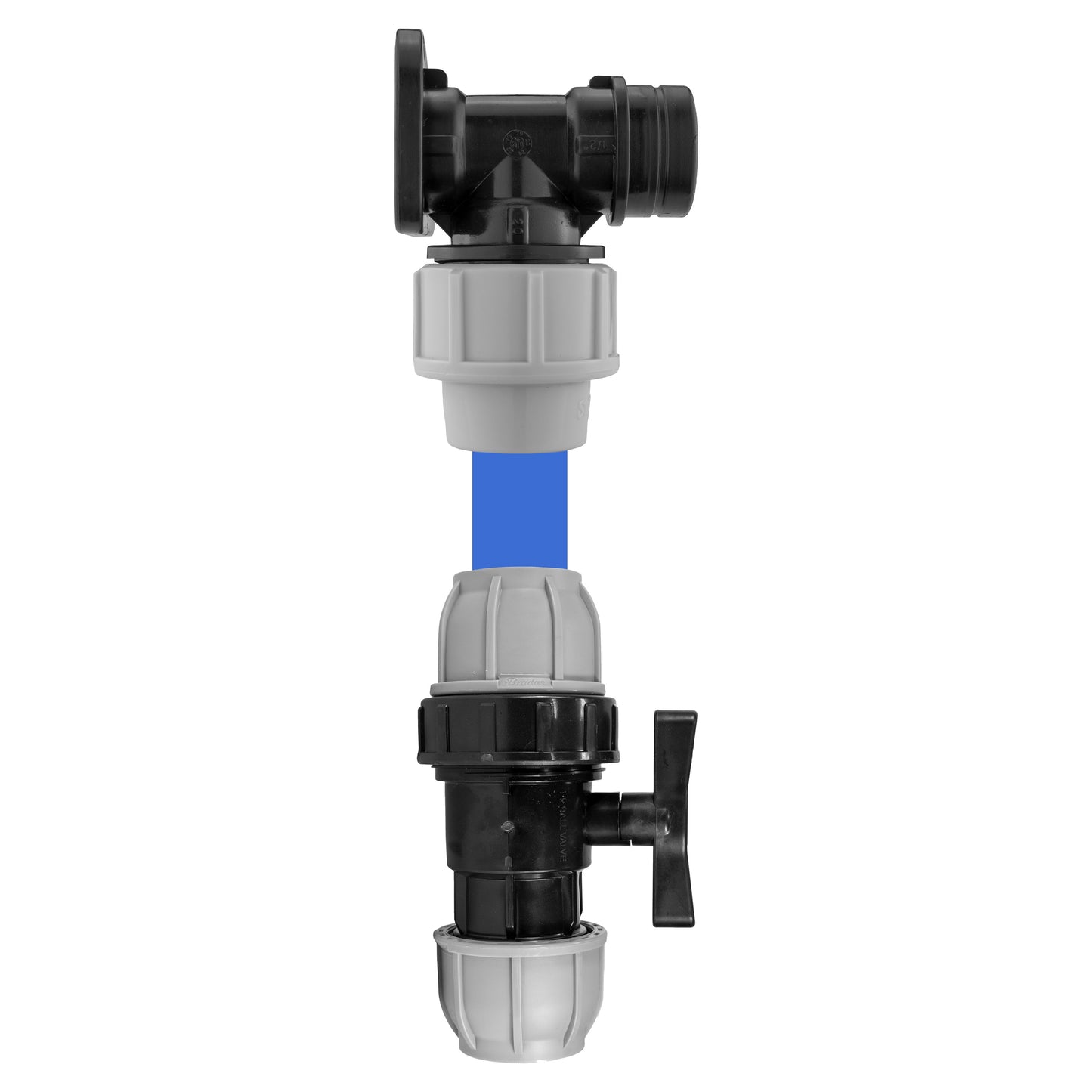 20mm MDPE Wall Flange Set with Integrated In-Line Valve