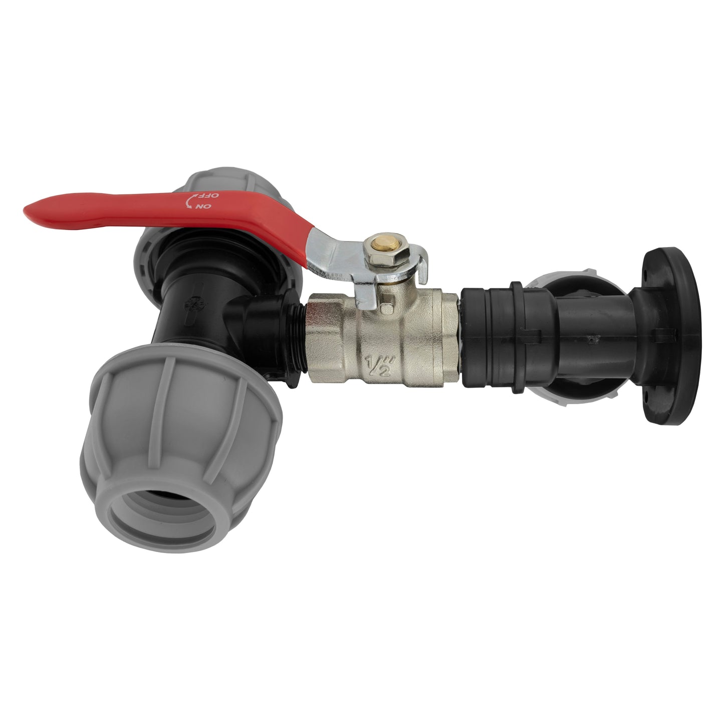 20mm MDPE Wall Flange Set with Lever Valve and 25mm MDPE Tee Connection