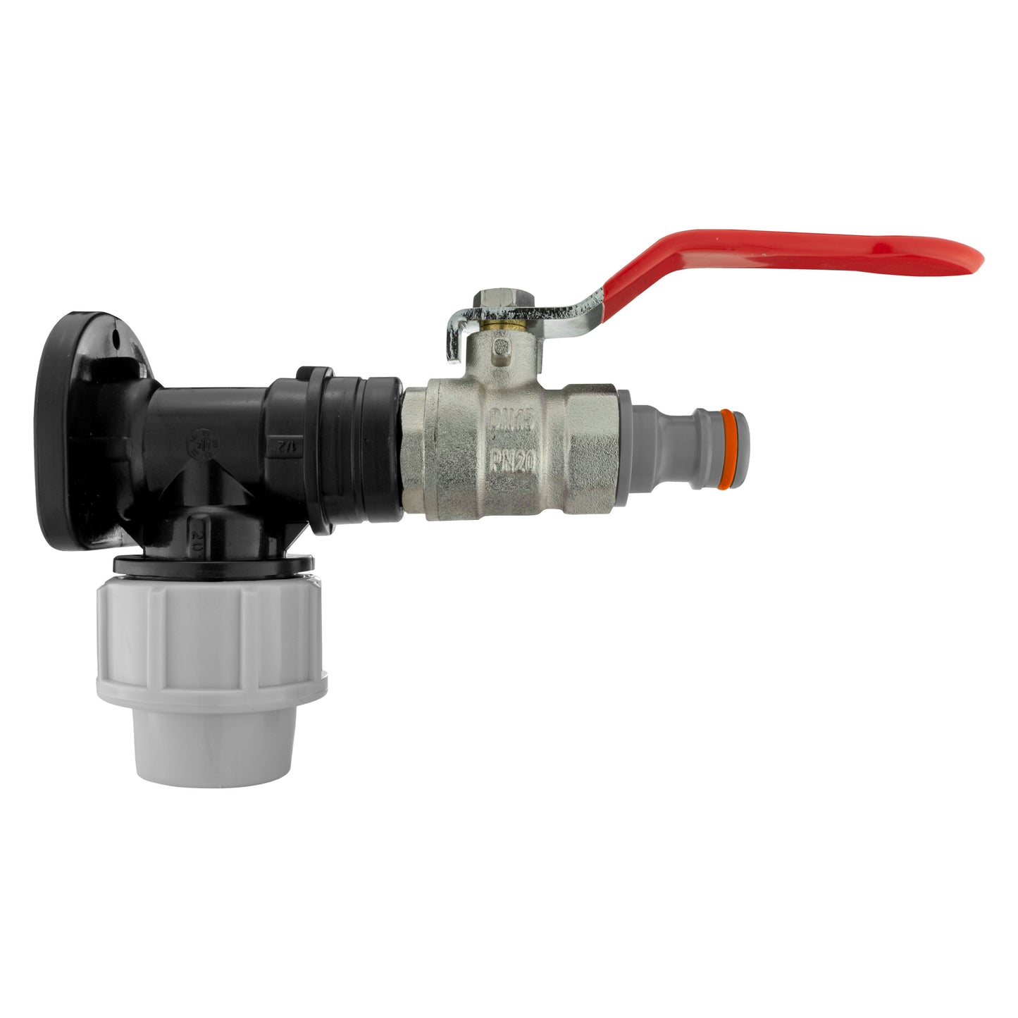 20mm MDPE Wall Flange Set Including Lever Valve and Snap-On Fitting WL
