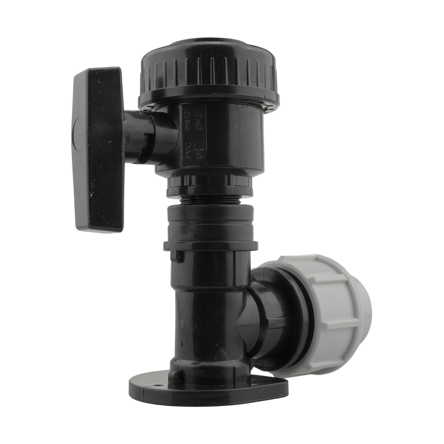 25mm MDPE Wall Flange Set with Large 3/4" BSP Plastic Valve