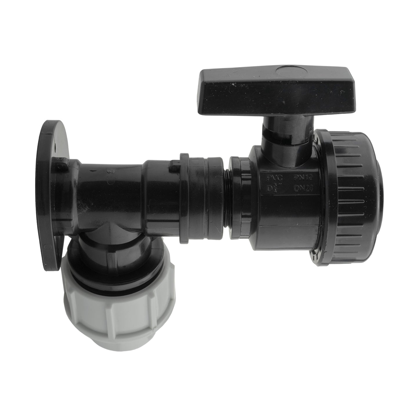 25mm MDPE Wall Flange Set with Large 3/4" BSP Plastic Valve