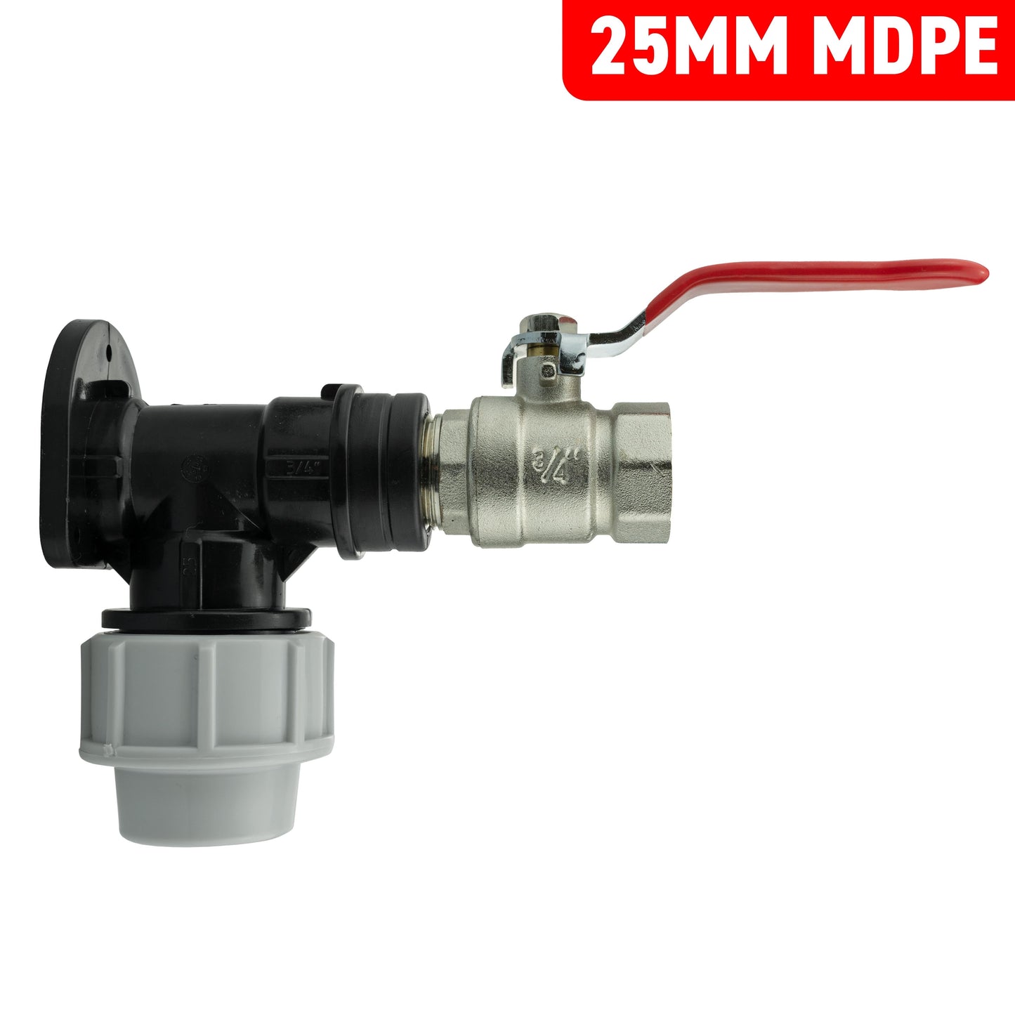 25mm MDPE Wall Flange Set Including Lever Valve with ¾” BSP Connection