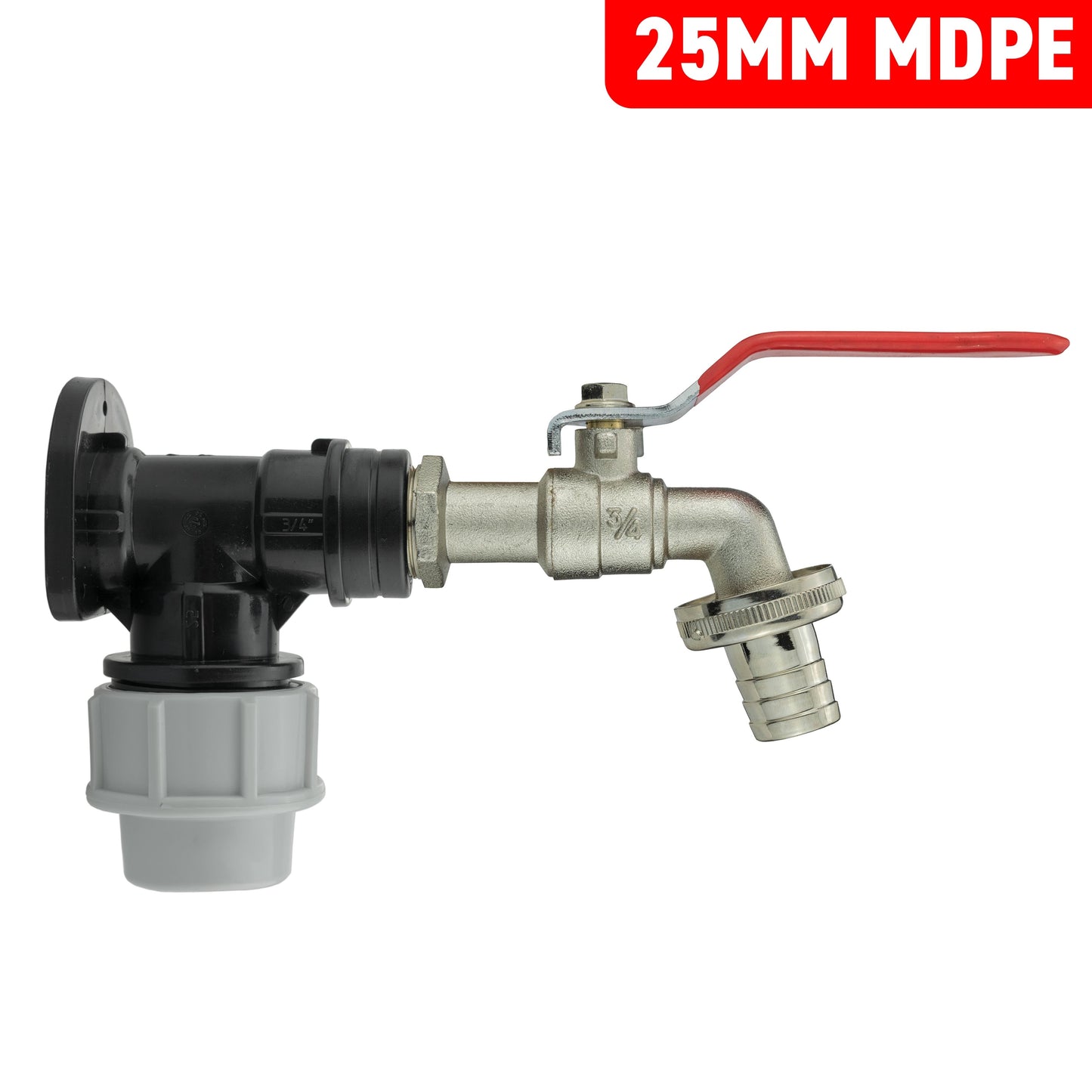 25mm MDPE Wall Flange Set Including Lever Tap with ¾” Barb Connection