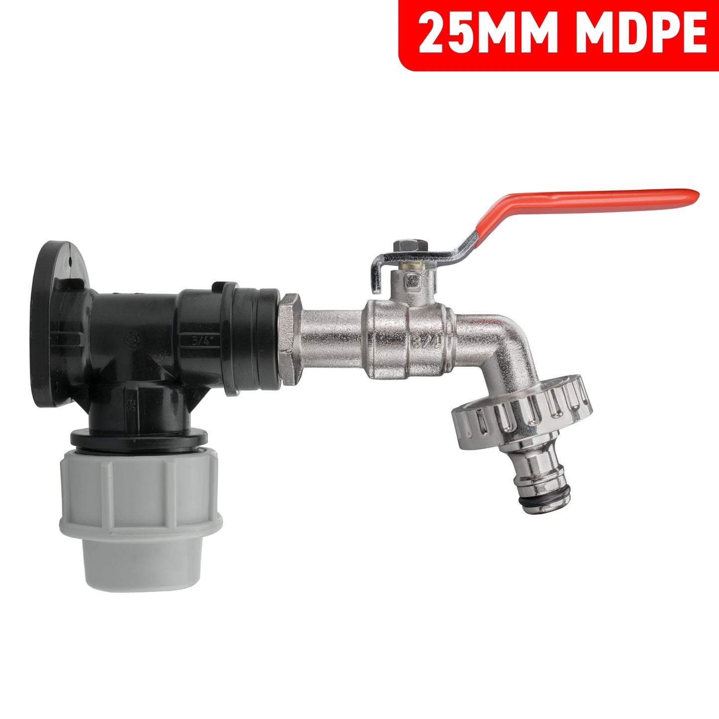 25mm MDPE Wall Flange Set Including Lever Tap with Quick-Connect Fitting