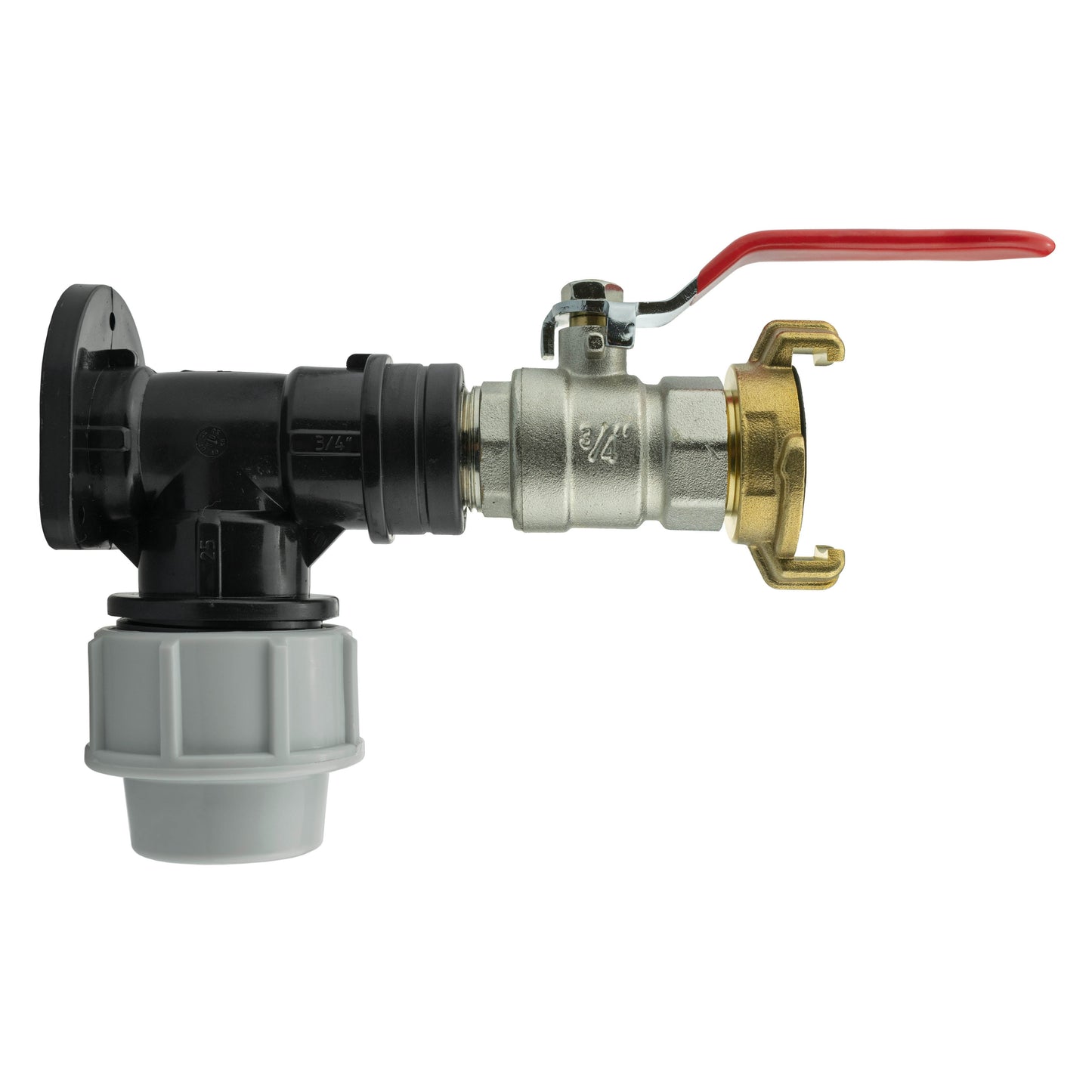 25mm MDPE Wall Flange Set Including Lever Valve and ¾” BSP Geka Type Fitting