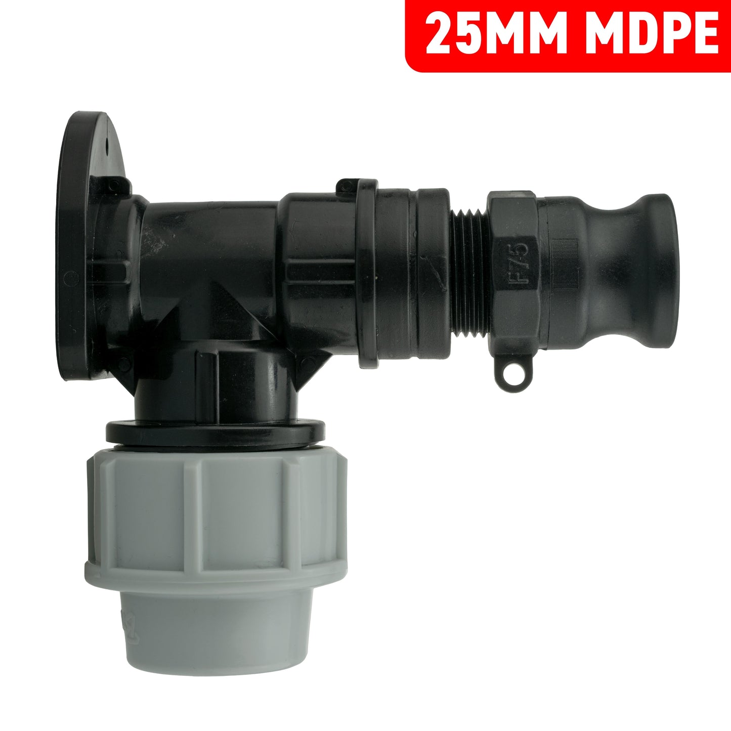 25mm MDPE Wall Flange Set with ¾" Camlock F Coupling