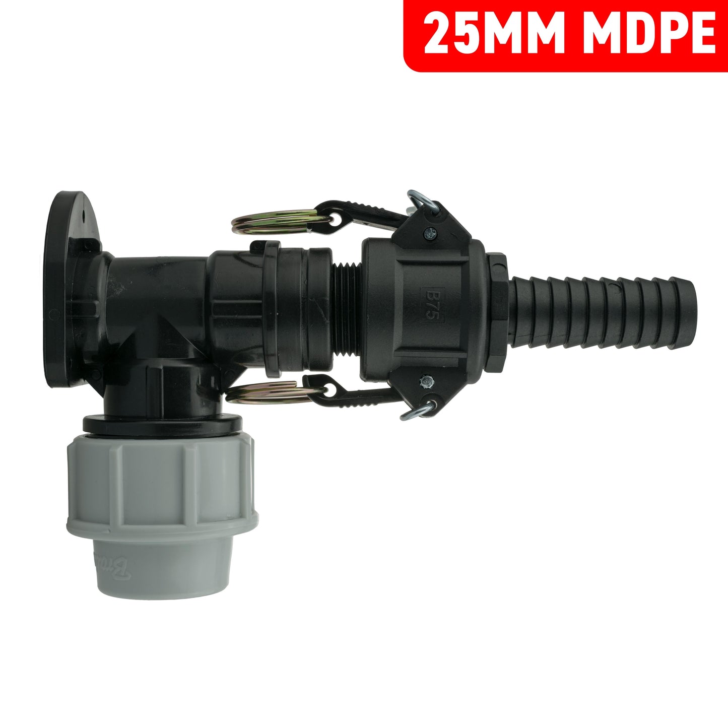 25mm MDPE Wall Flange Set with ¾" Camlock B+E Couplings
