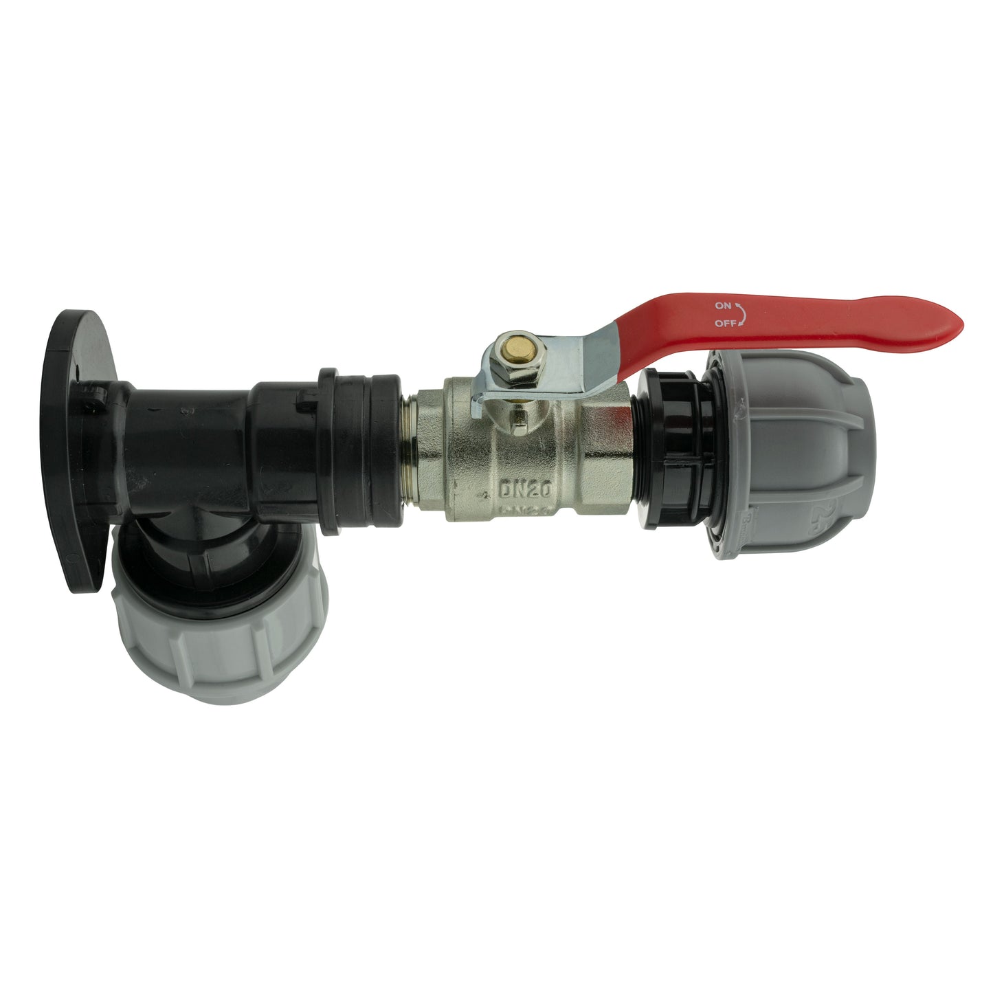 25mm MDPE Wall Flange Set with Lever Valve and 25mm MDPE Straight Fitting