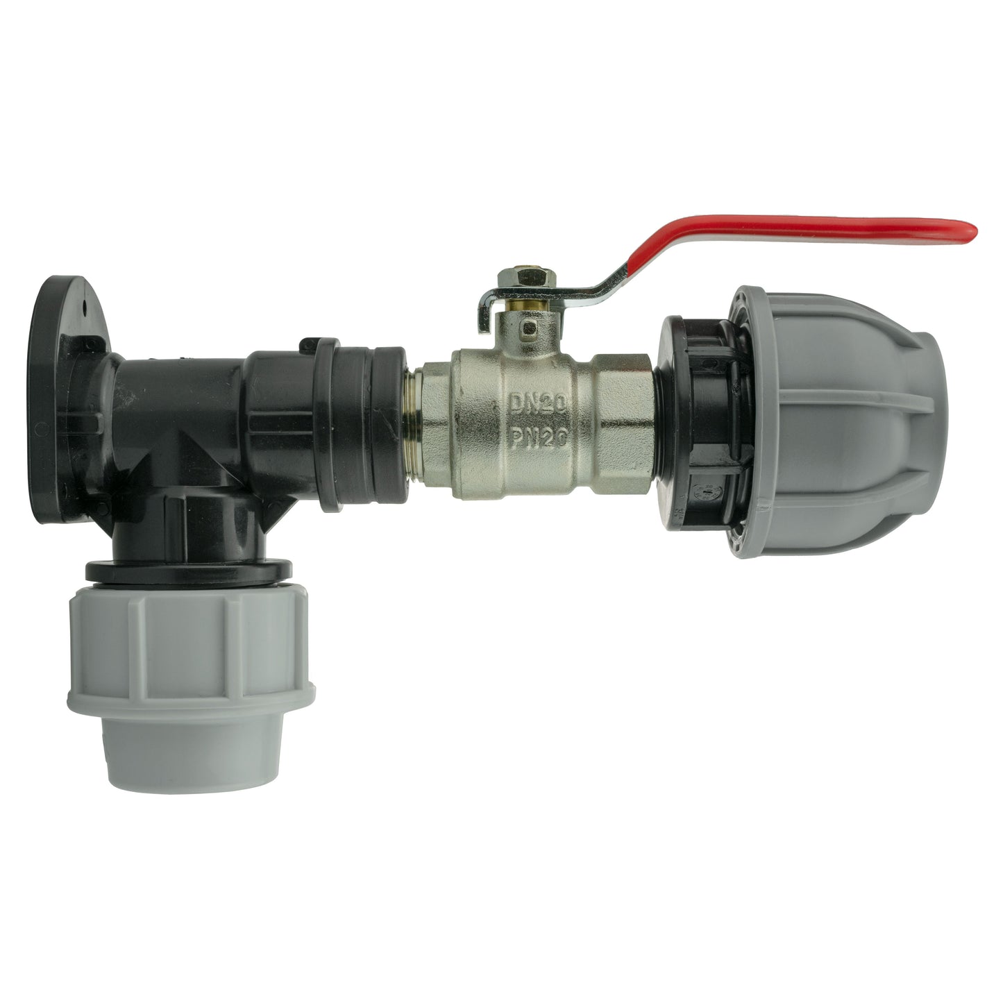 25mm MDPE Wall Flange Set with Lever Valve and 32mm MDPE Joining Fitting