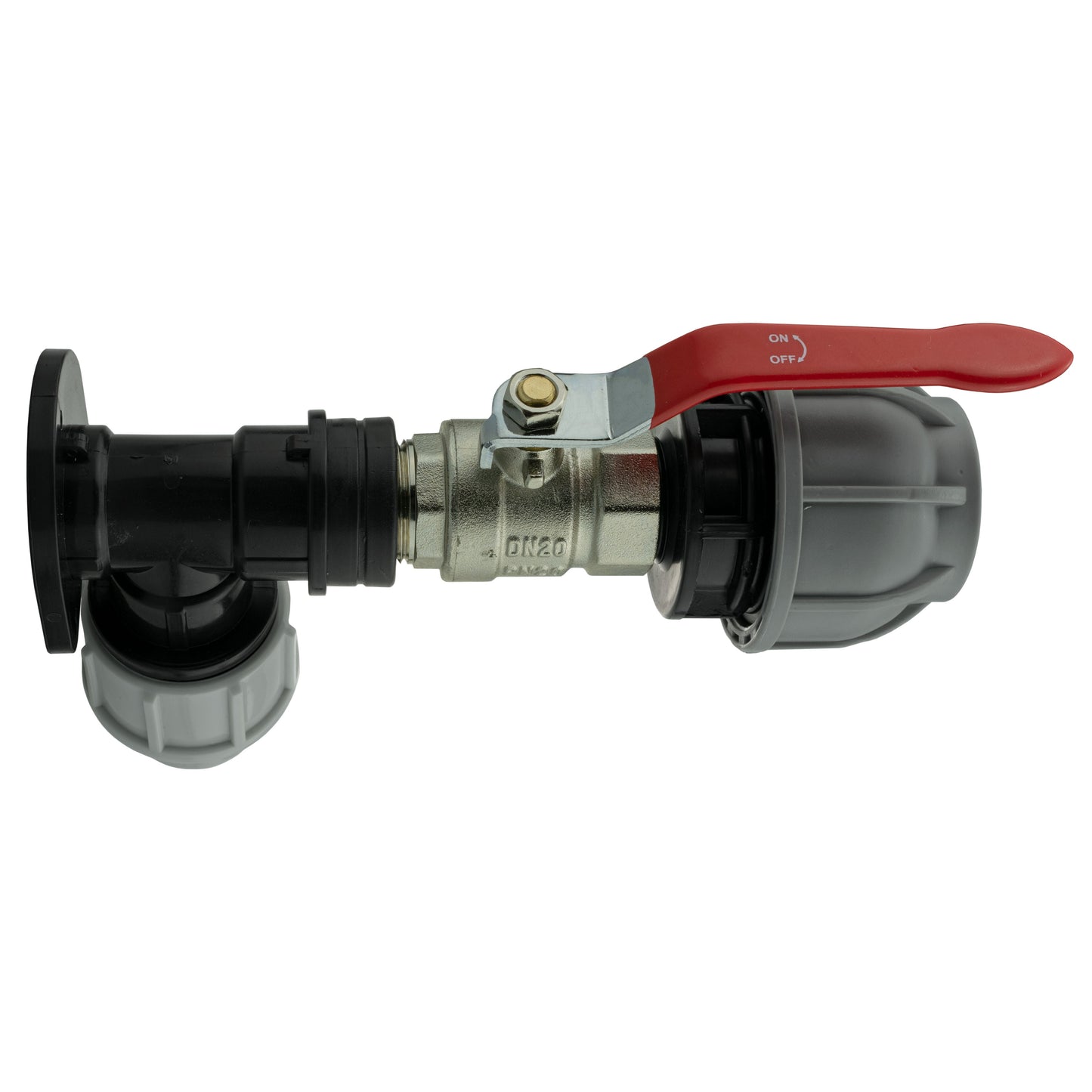 25mm MDPE Wall Flange Set with Lever Valve and 32mm MDPE Joining Fitting