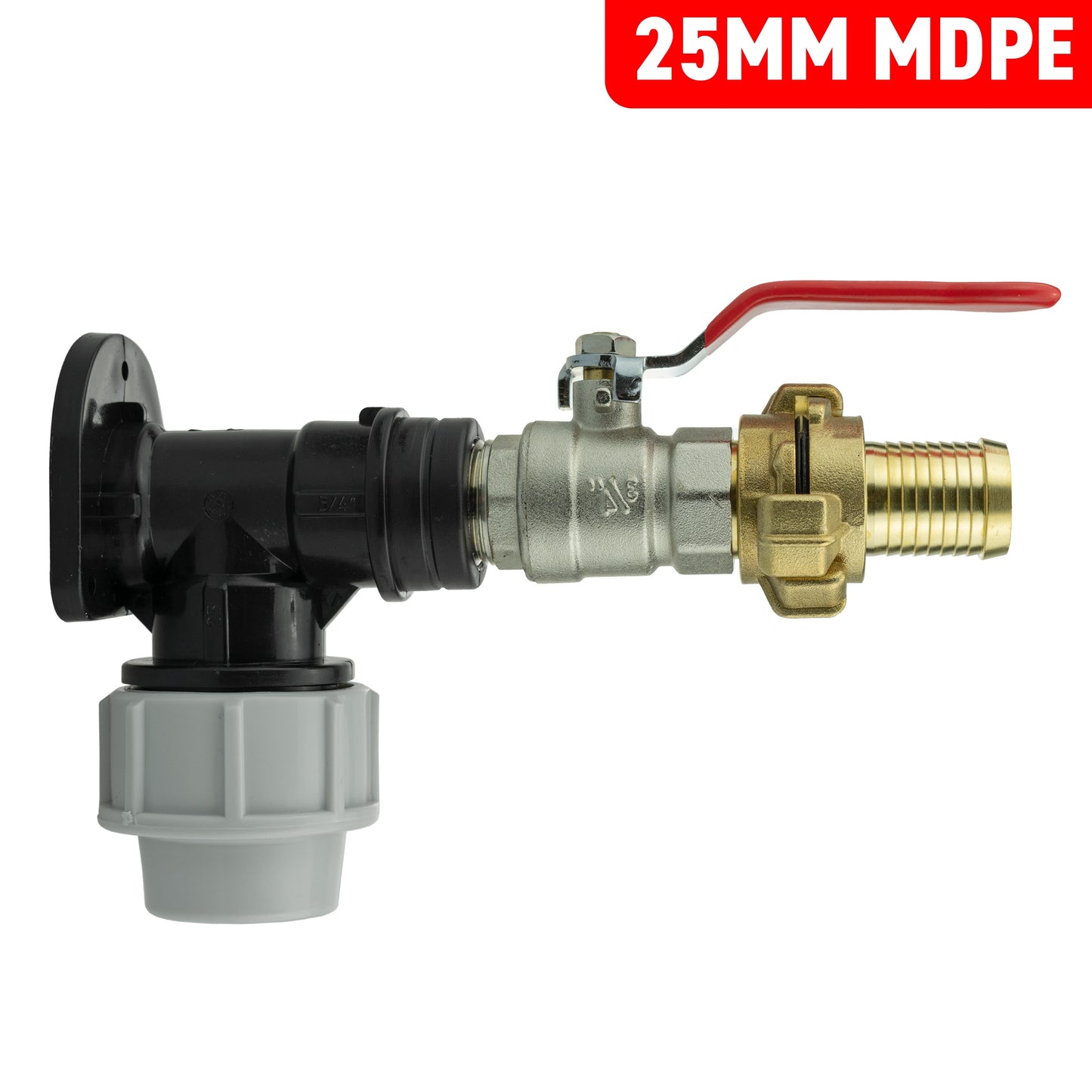 25mm MDPE Wall Flange Set with Lever Valve and 25mm Barbed Geka Connectors