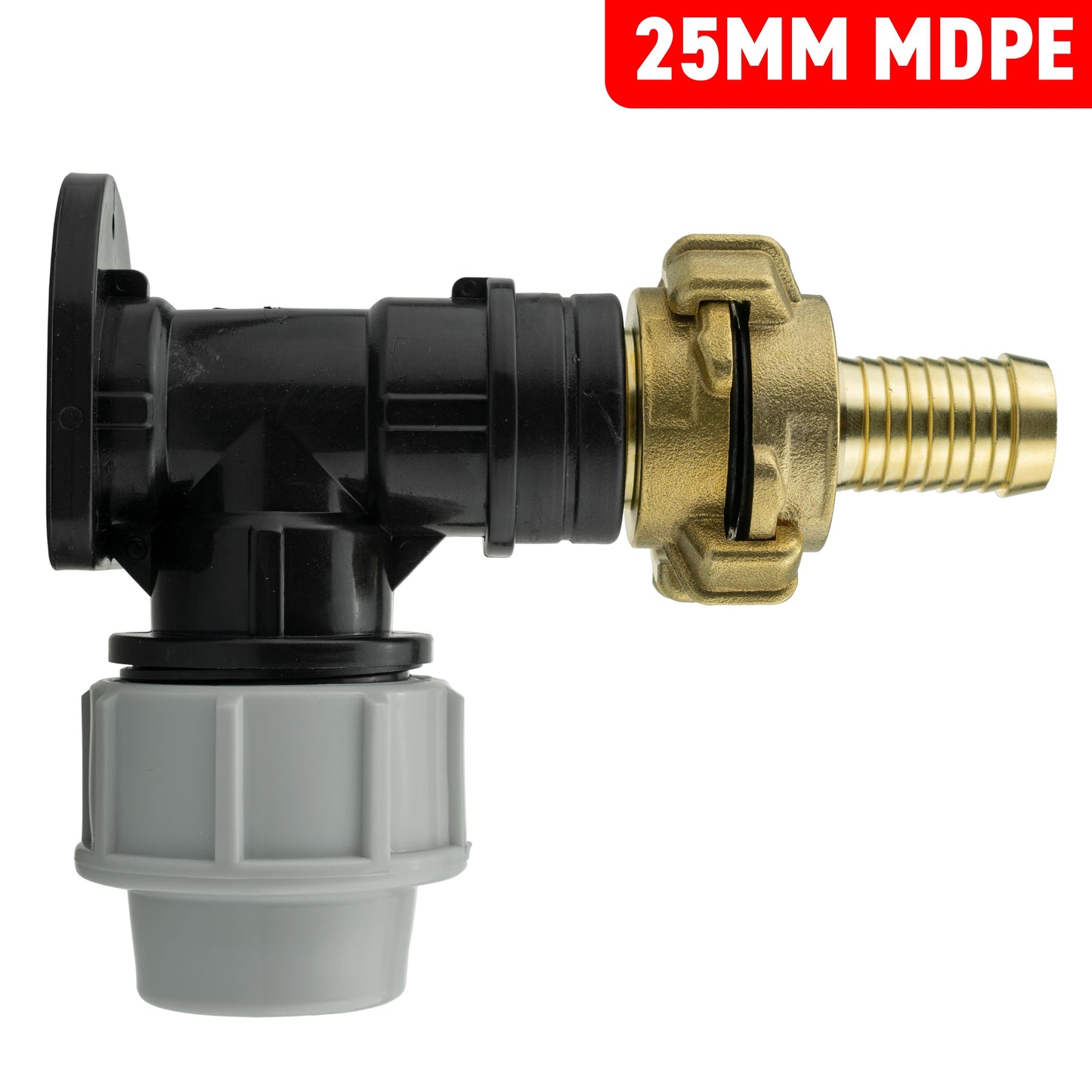 25mm MDPE Wall Flange Set Including 19mm Barbed Geka Connector Set