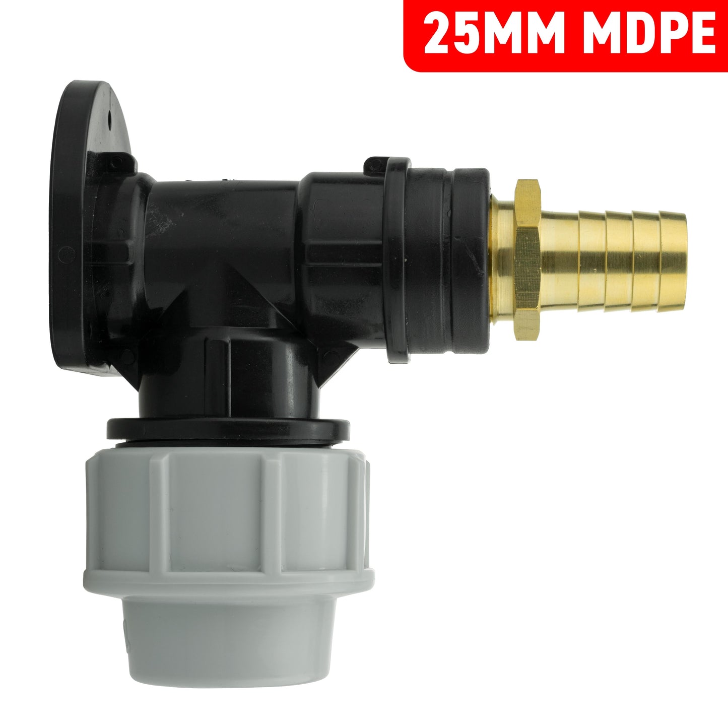 25mm MDPE Wall Flange Set with 19mm Brass Barb Fitting