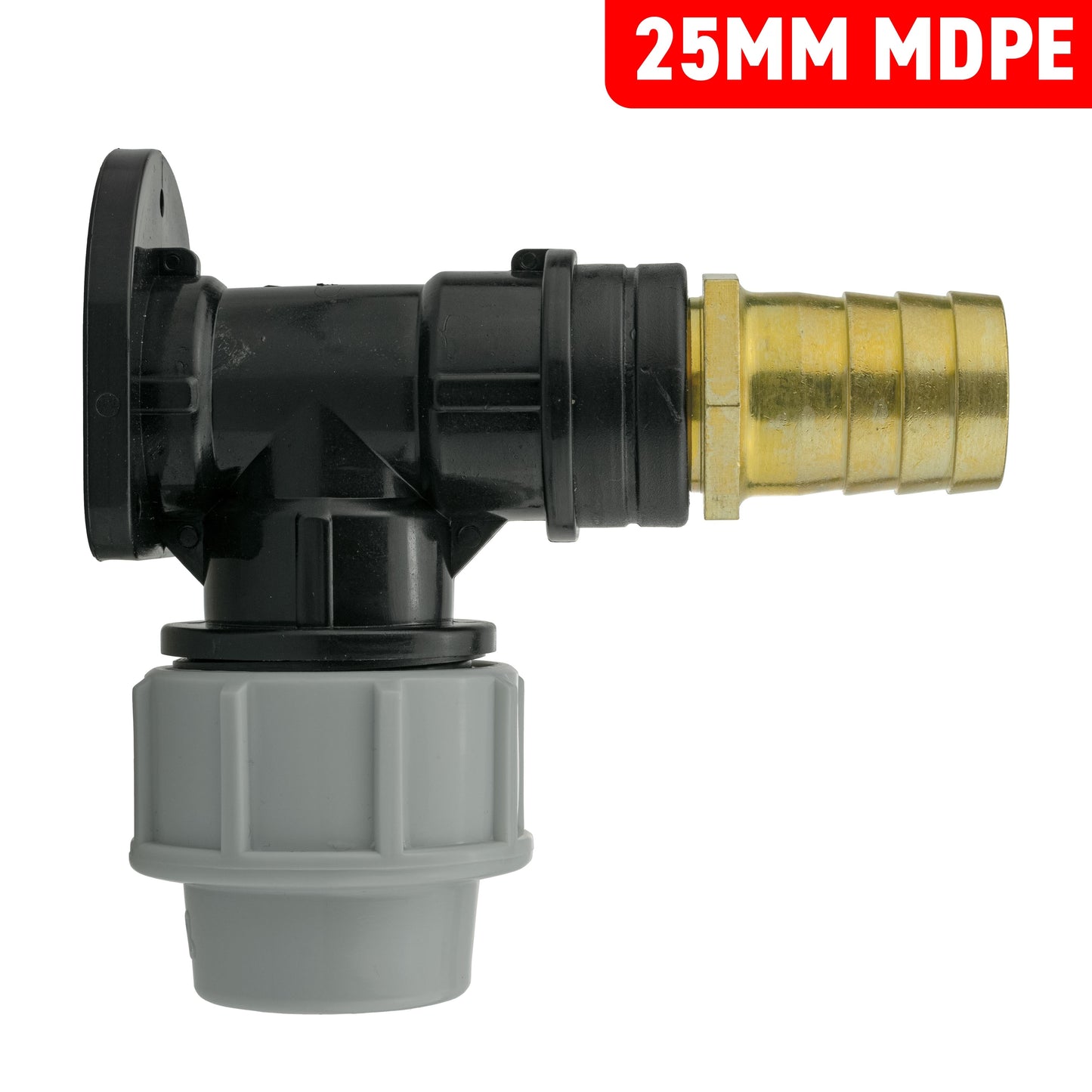 25mm MDPE Wall Flange Set with 25mm Brass Barb Fitting