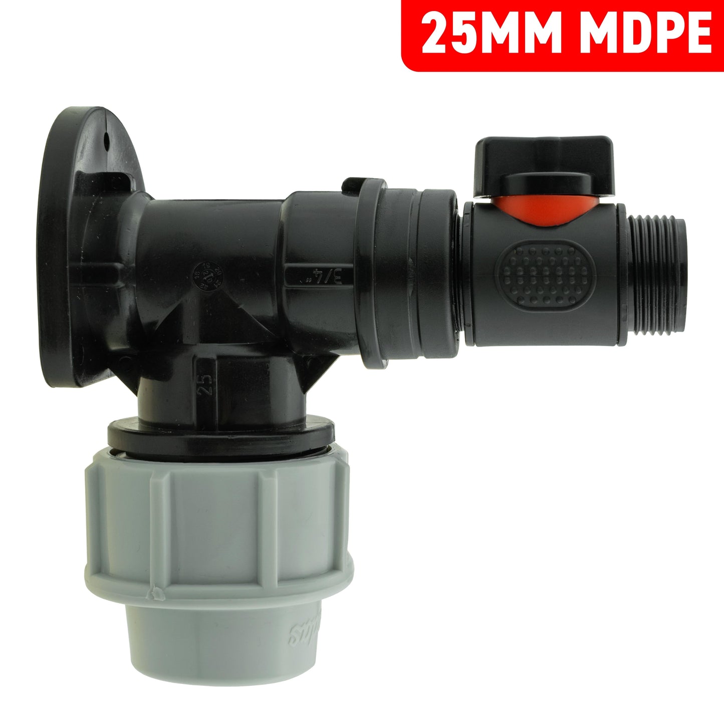 25mm MDPE Wall Flange Set with In-Line Valve