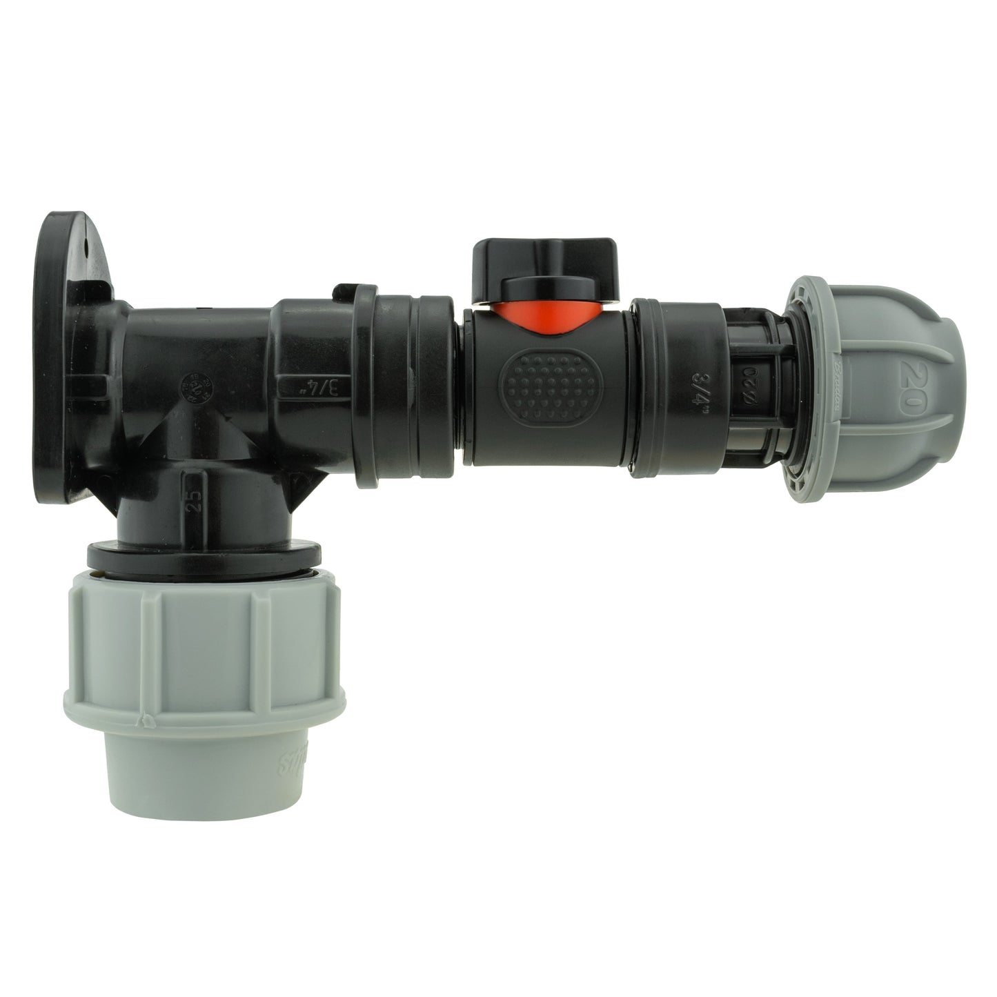 25mm MDPE Wall Flange Set with In-Line Valve and Pipe Joiner