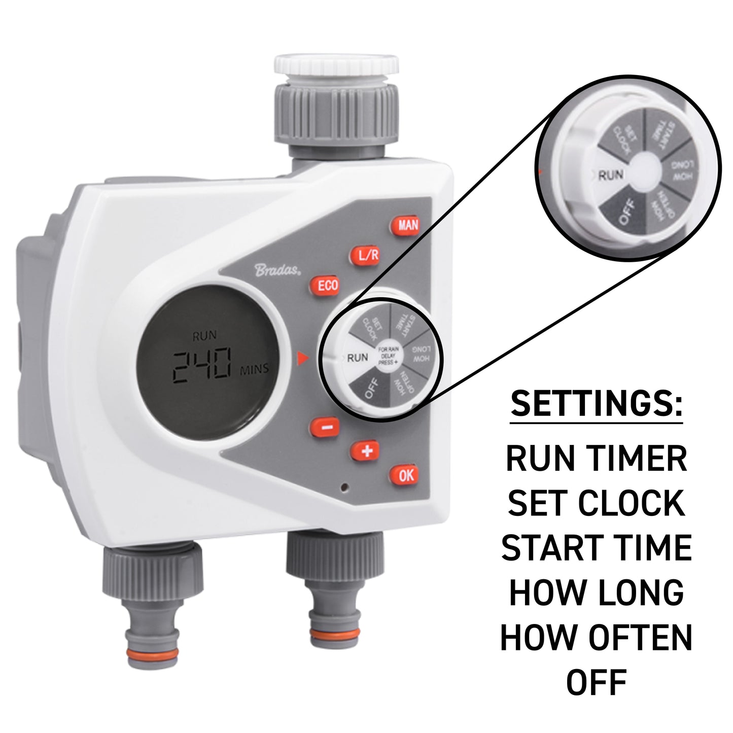 White Line Dual-Outlet Electronic Water Timer Controller