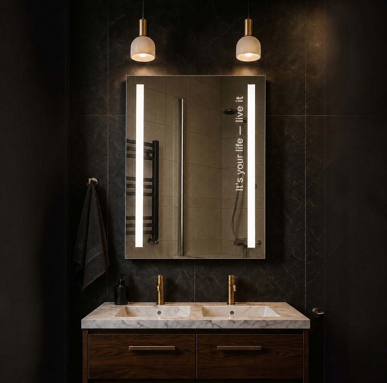 Personalised LED Bathroom Mirror Custom Text Wall Mounted Touch Illuminated