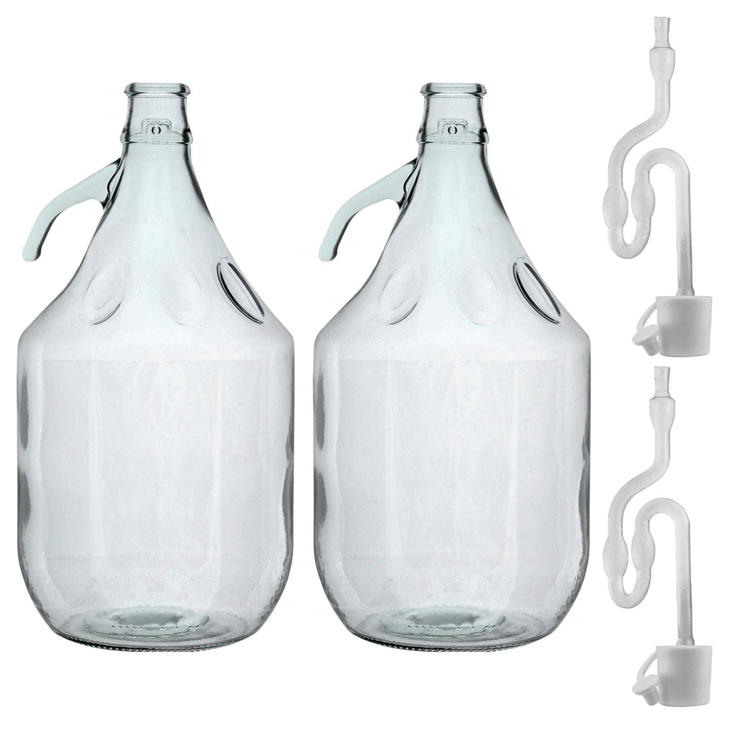 Set of 2 Plain 5L Glass Demijohns Complete With Airlock and Bung