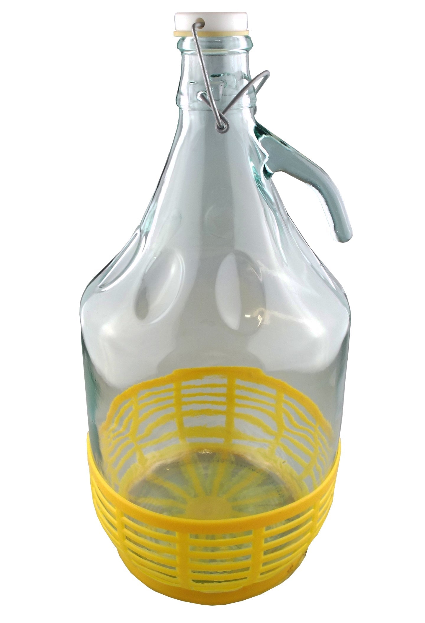 5‑Litre Glass Demijohn Bottle with Swing‑Top Lid and Yellow Safety Basket