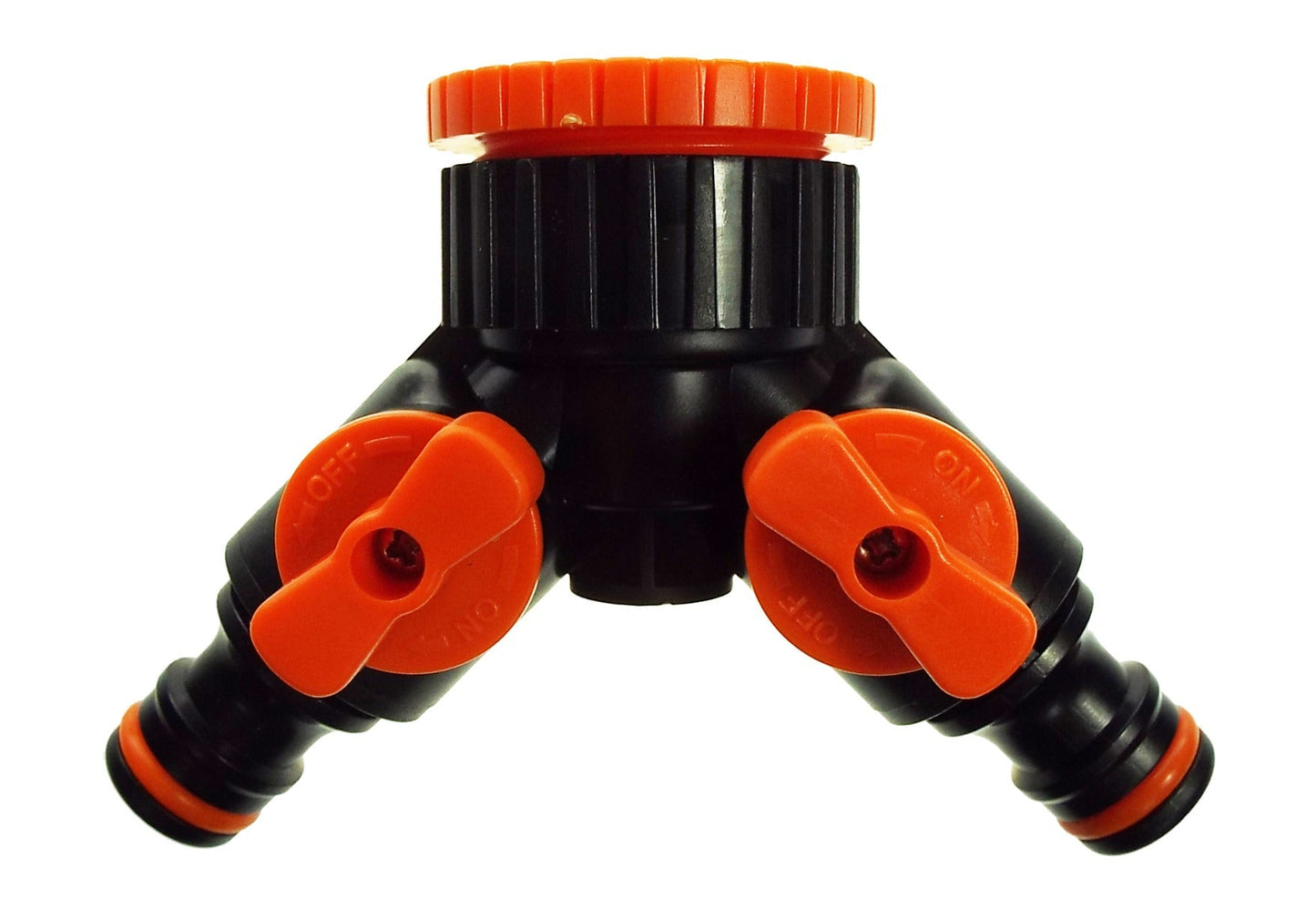 Valved Two-Way Tap Connector in Orange/Black