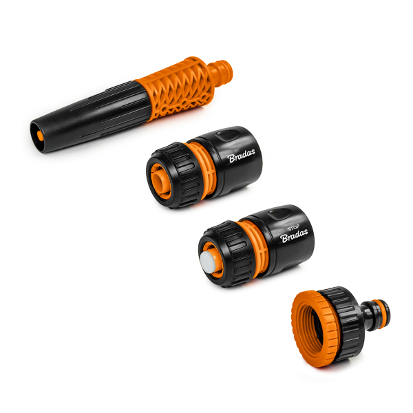Black/Orange Garden Hose Accessory Set – Connectors & Nozzle