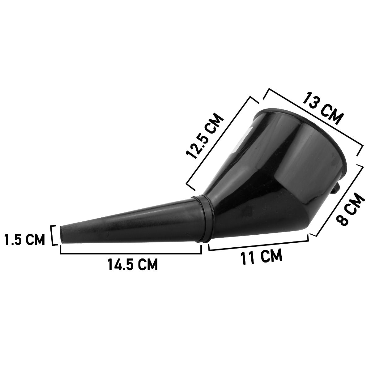 Black Angled Fuel Filling Funnel with Built-In Filter