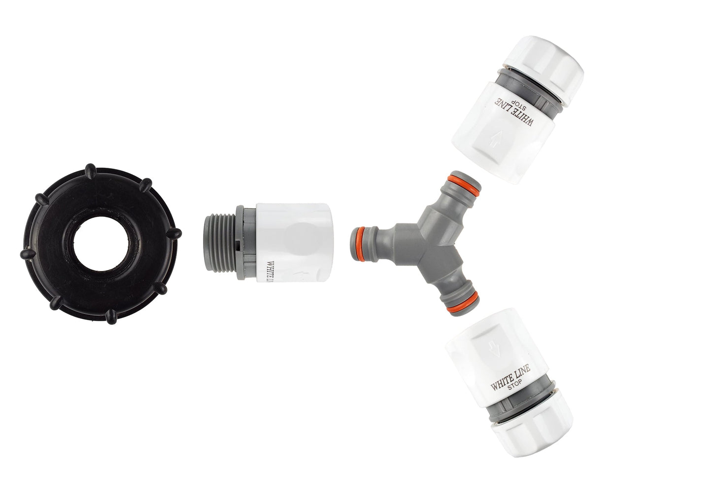 IBC 2” S60X6 Cap with ¾” BSP Threaded Connector, 3-Way Splitter and Hose Fittings