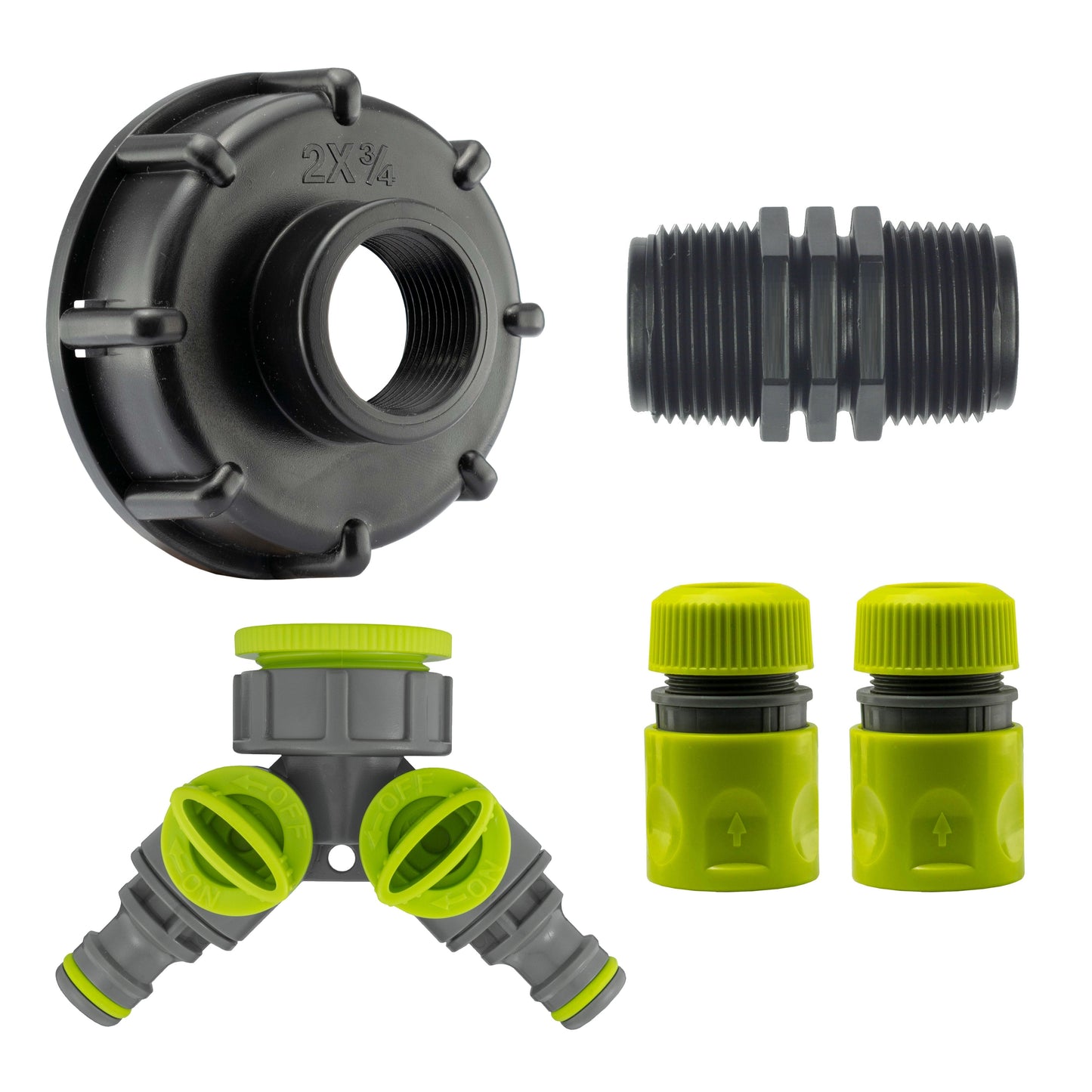 IBC 2” S60X6 Lid with Dual Valve Splitter and Garden Hose Adapter