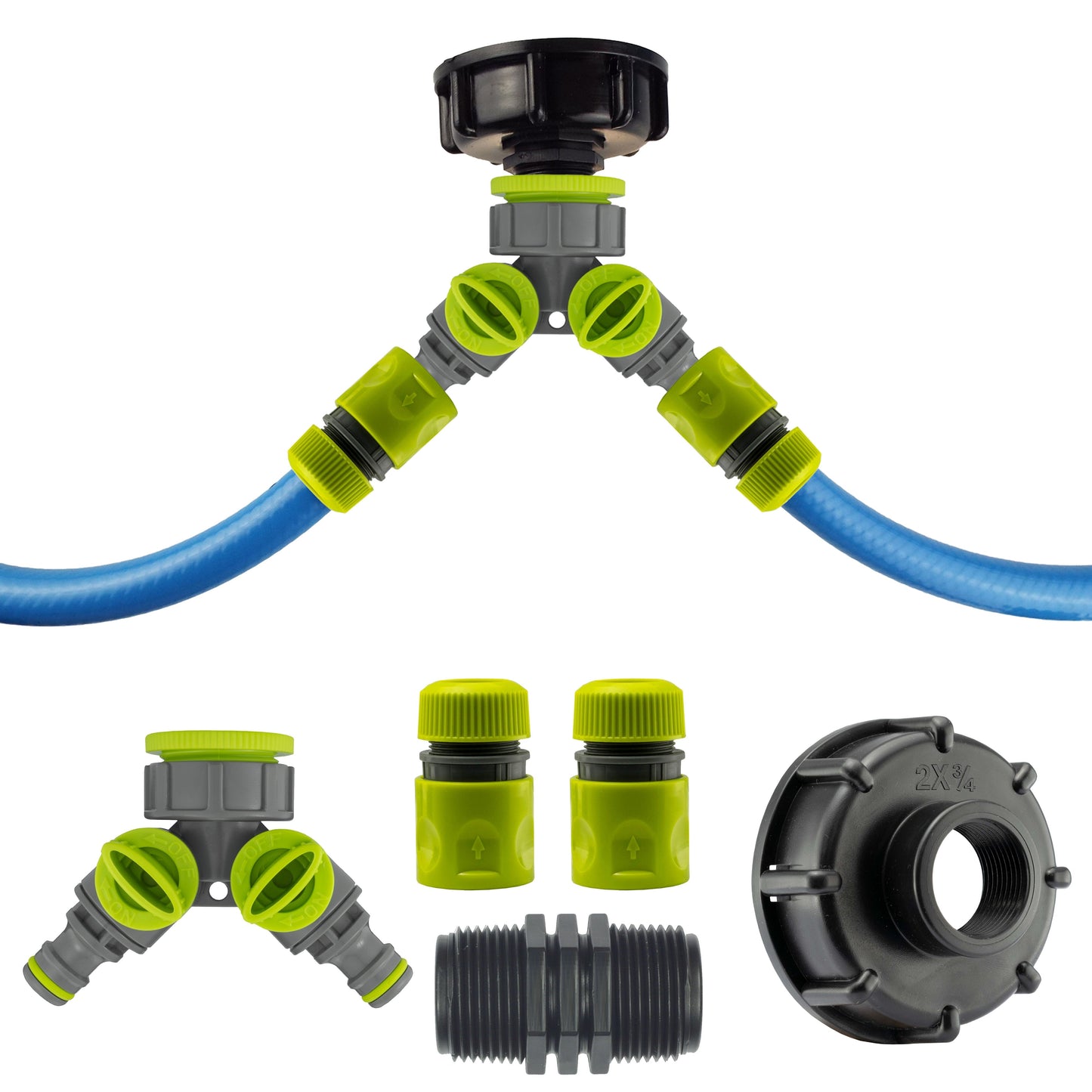 IBC 2” S60X6 Lid with Dual Valve Splitter and Garden Hose Adapter