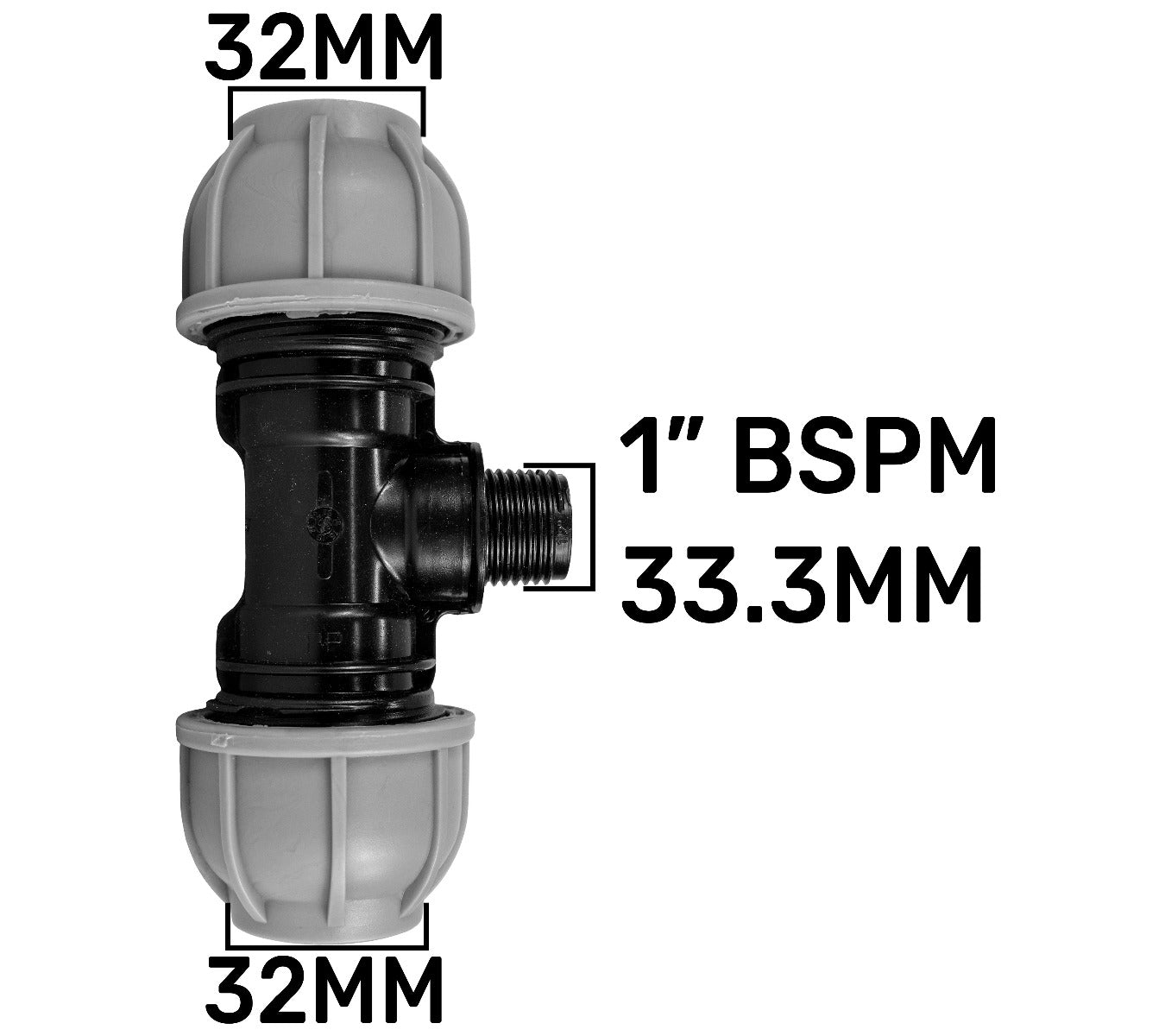 32mm MDPE Tee Fitting × 1″ BSP Male Thread × 32mm