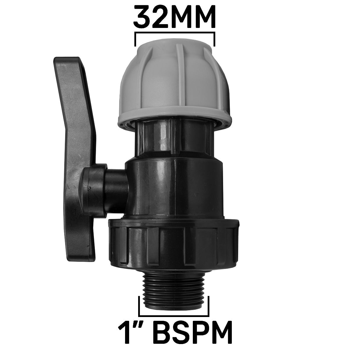 IBC 2” S60X6 to 1” BSP Female Extension Adapter with 32mm MDPE Pipe Valve