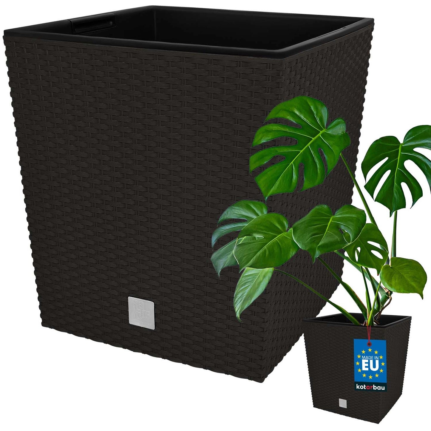 64L Rattan Effect Square Planter with Insert 40cm Garden Flower Pot Umbra