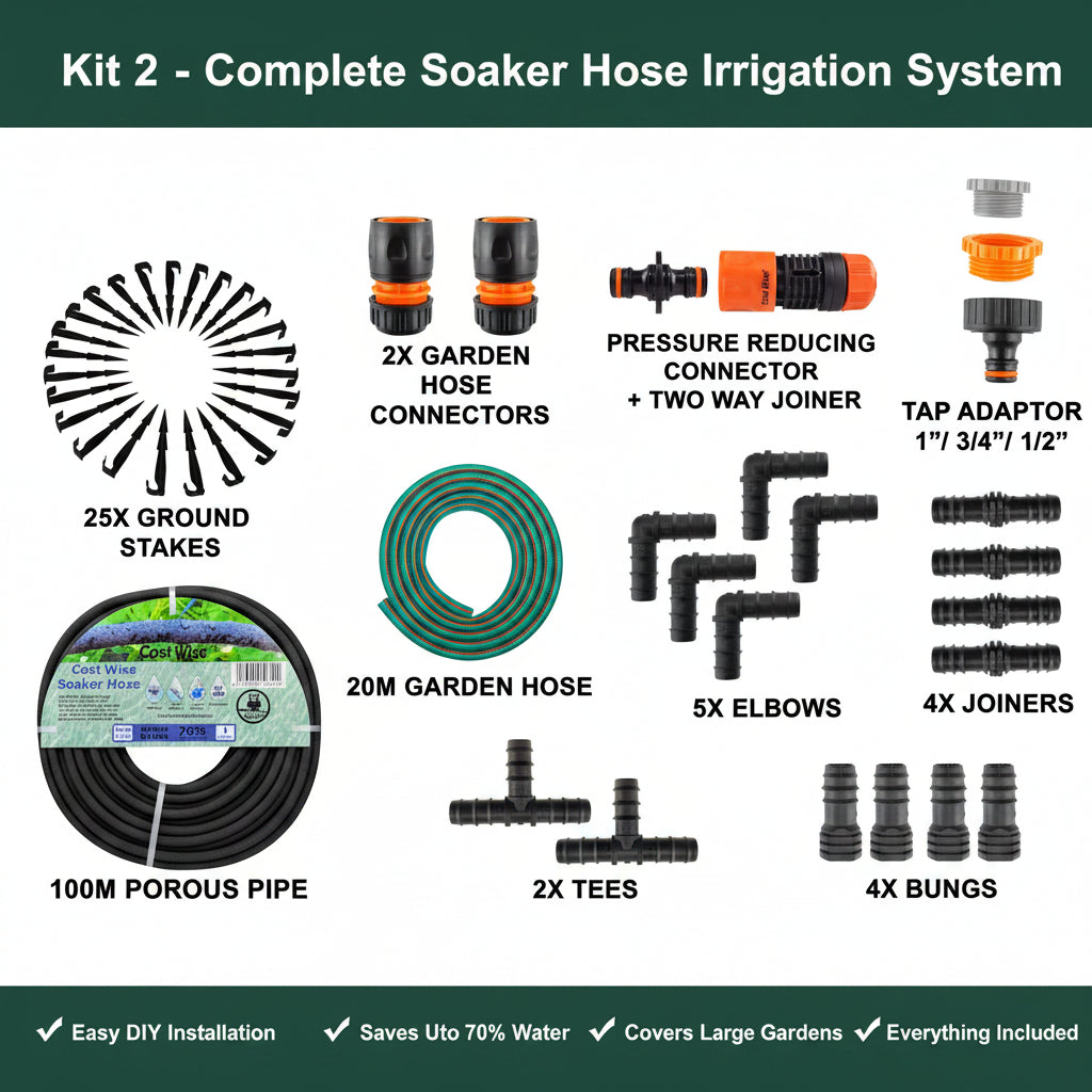 100m Porous Soaker Hose Irrigation Kit with 20m Garden Hose KIT2