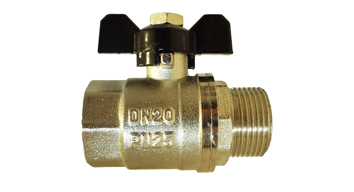Nickel-Plated Brass Butterfly Valve 1" BSP Male to Female