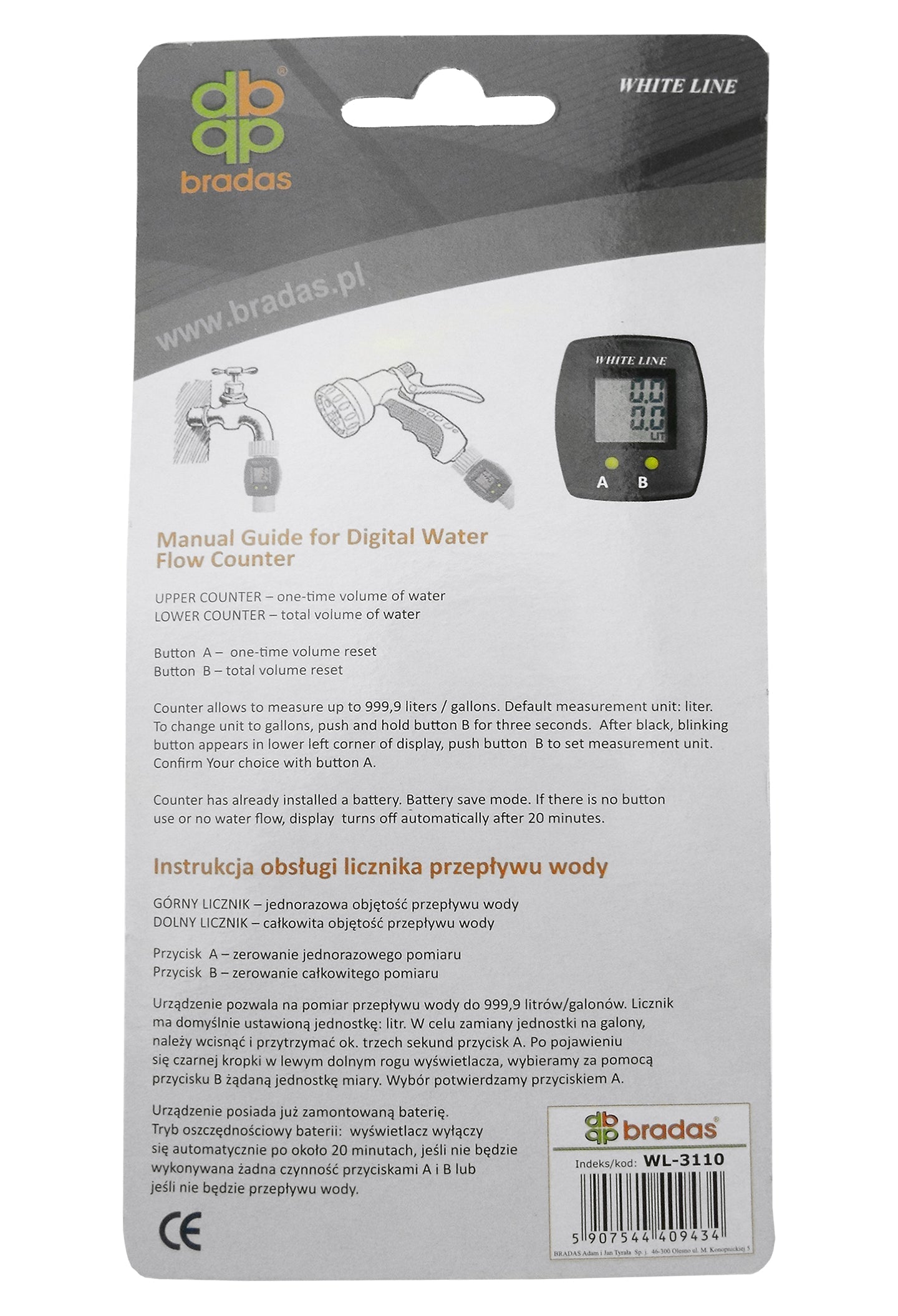 3/4" BSPM (Female) Water Flow Meter