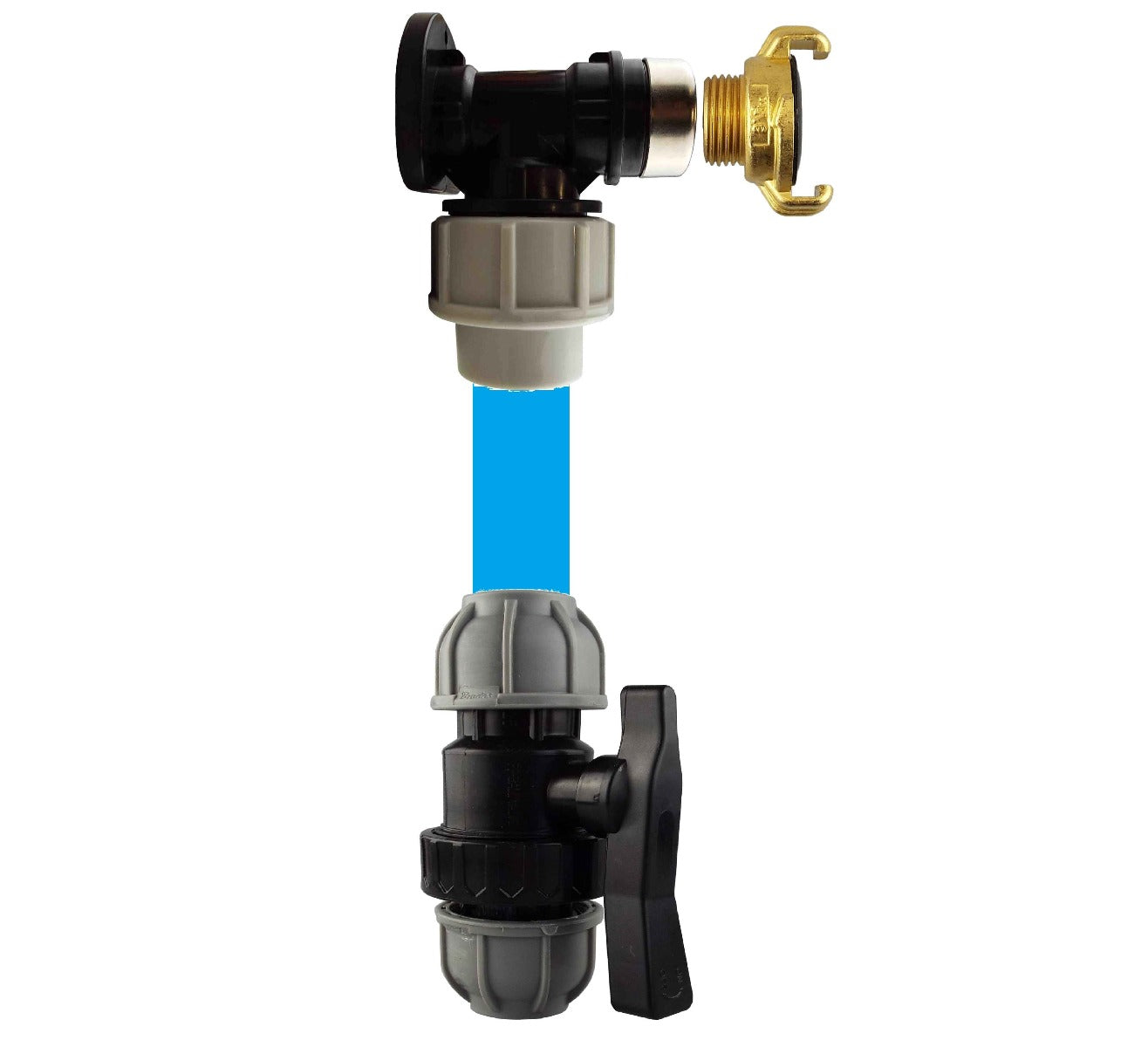 20mm MDPE Wall Flange Set with Geka Connector and Inline Valve