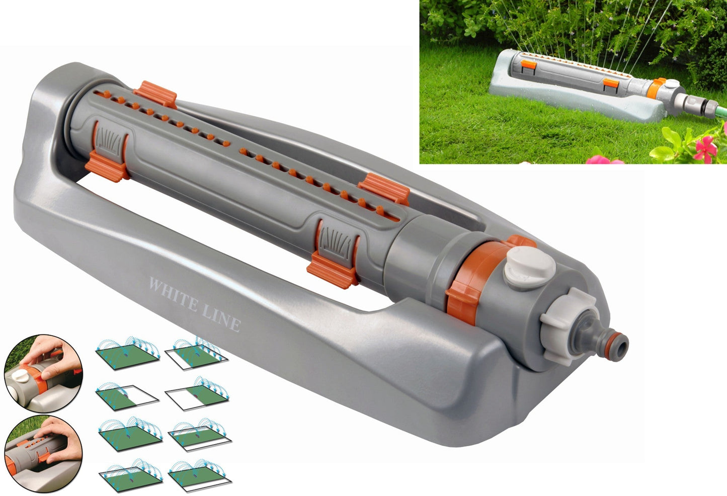 White Line Metal Oscillating Sprinkler with Adjustable Spray Width
