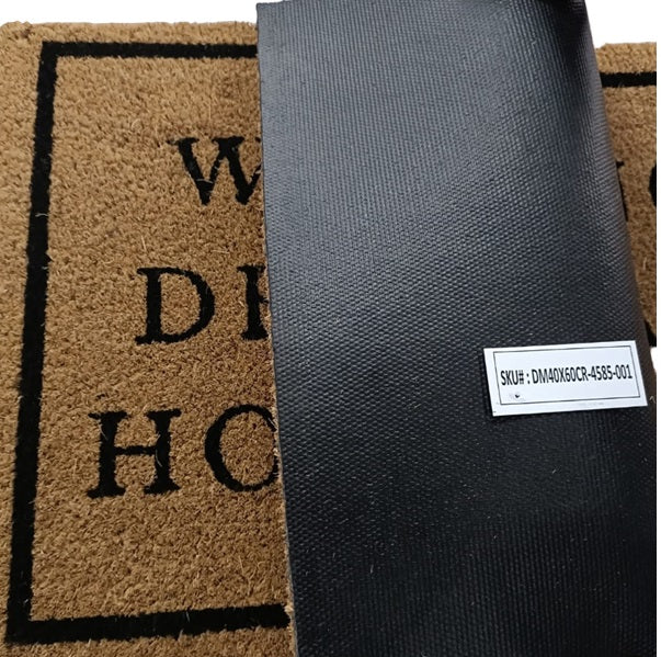 60cm x 40cm Doormat with 'Open Door Policy Bring Wine & We'll Open The Door' Design