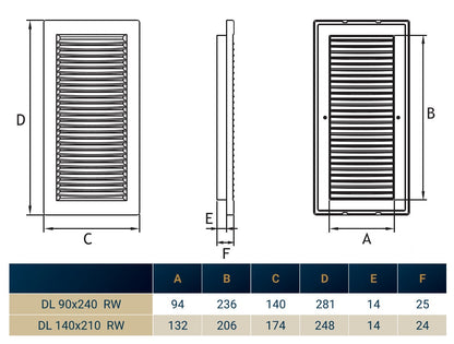 White Louvre Vent DL/140X210 RW LUX with Insect Mesh