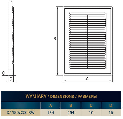 180mm x 250mm Classic Louvre Vent D/180X250RW with Insect Screen