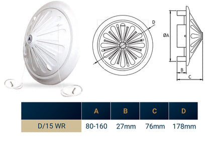 80mm-160mm Adjustable White Round Louvre Vent